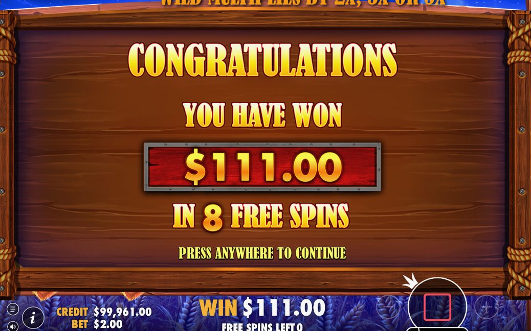 Second win screen, matching symbols paying from left to right
