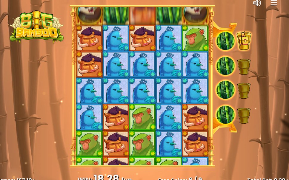 Free Spins screen with the right-hand Low-Symbol conversion meter
