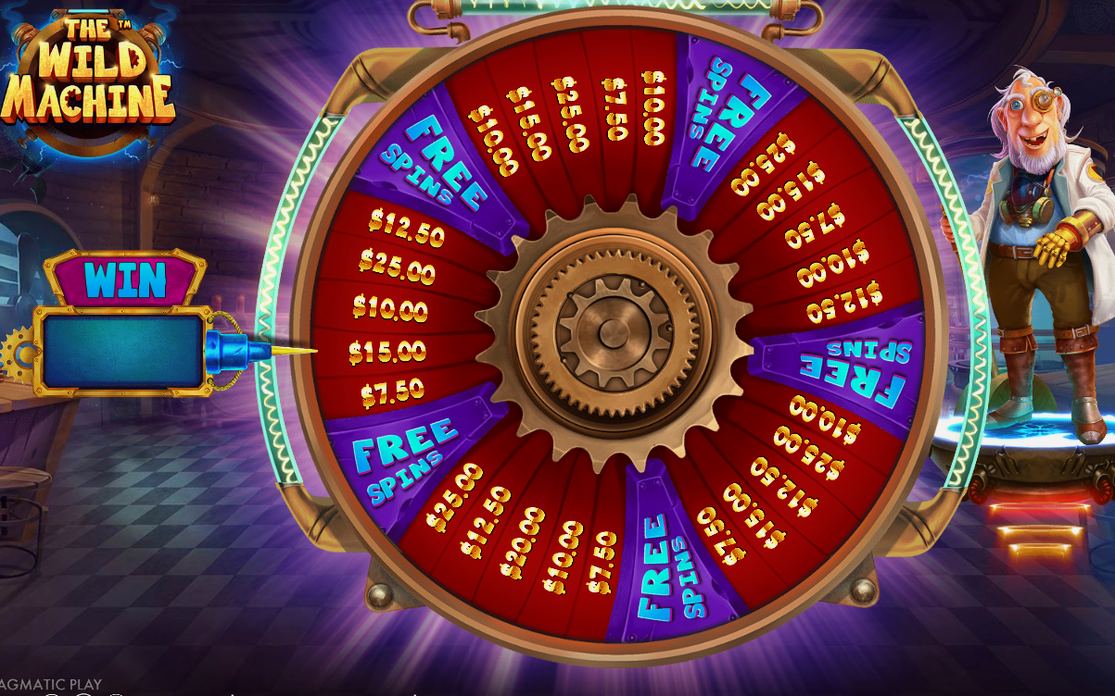 Wonder Wheel with red cash and purple FREE SPINS wedges